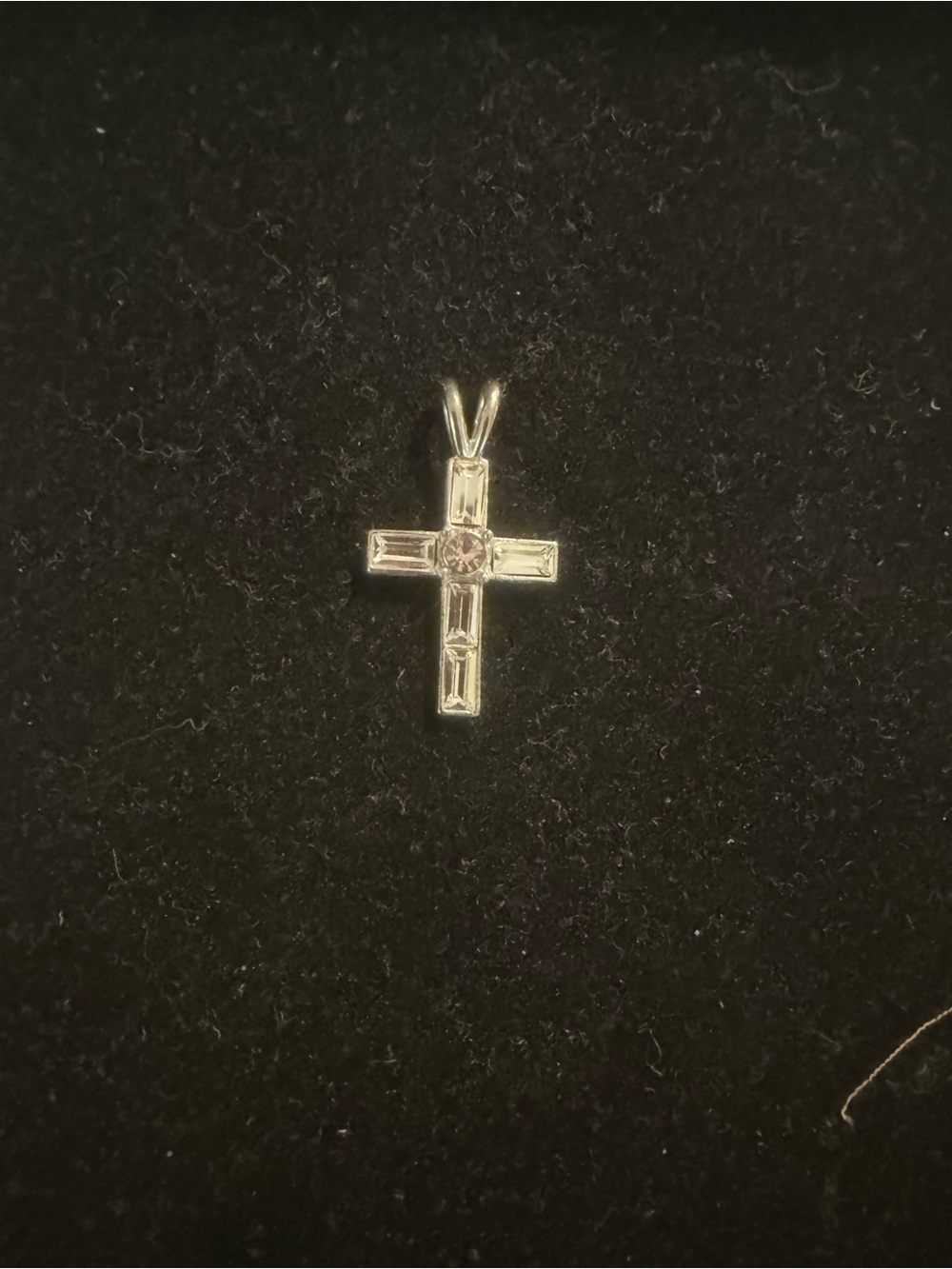 Silver Cross Pendant with Clear Crystal Accent